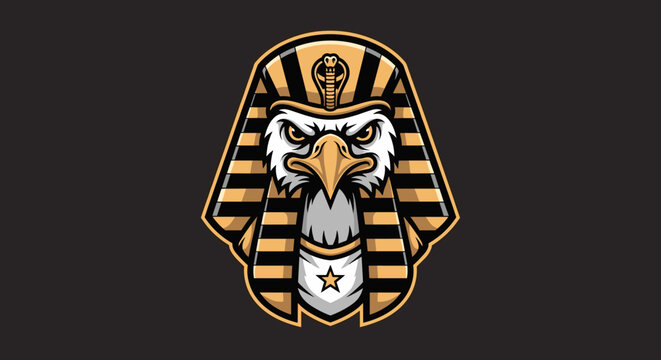 Egyptian eagle pharaoh mascot head with nemes headdress.