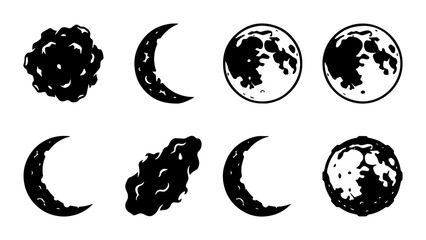 Moon Phases Vector Icons, Celestial Cycle Illustrations, Lunar Orbit Graphic Elements, Astronomical Art © Farjana