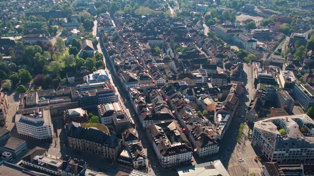 Aerial view of the city Winterthur in Switzerland on a sunny morning day in summer