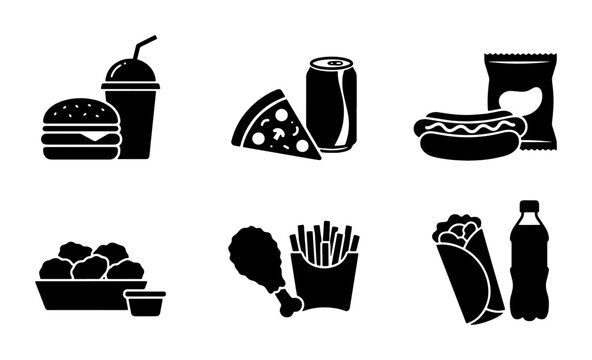 Fast Food Icons Set, Vector Graphics for Takeaway Menus, Restaurant Branding, and Food Delivery Apps