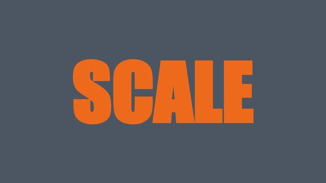Scale concept typography animation: bold orange text on dark 4k background, for business growth, and strategy presentations