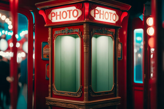 Retro aesthetic photo booth for vertical photos, concept of saving moment in memory AI Generative
