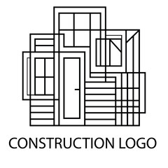 Obraz premium Modern Window and Door Construction Logo Vector Illustration with Minimalist Monoline Architectural Frame Design
