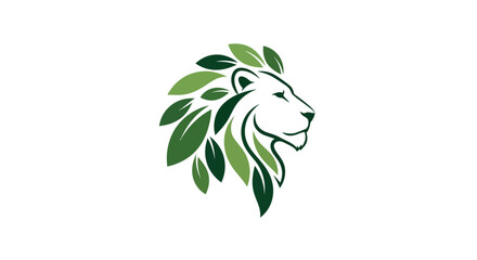 Lion head profile with mane made of green leaves. © Nmm