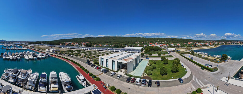 Aerial view of Marina Suko&scaron;an entrance with yachts and waterfront Croatia