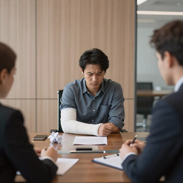 Mecha Insurance Coverage. An Injured Employee Seeks Legal Counsel From A Lawyer Regarding Insurance Matters