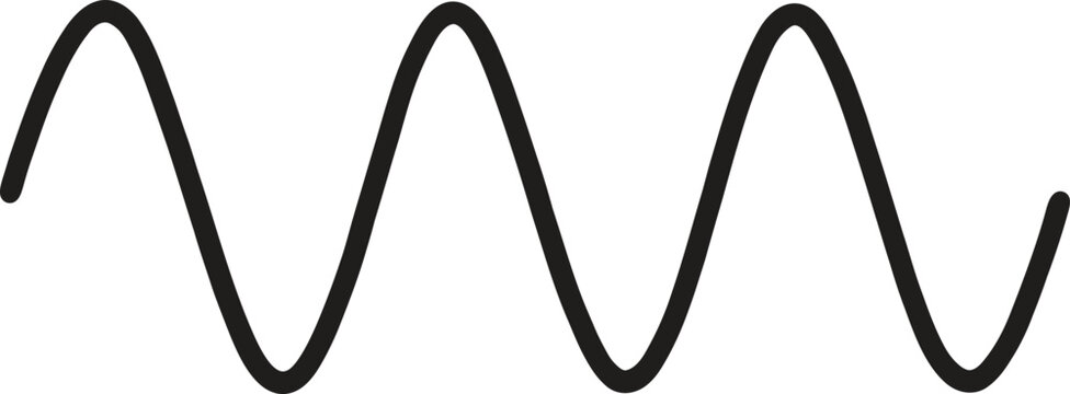 Black wavy line icon representing a continuous sine wave pattern on a white background, perfect for graphic design elements and abstract concepts