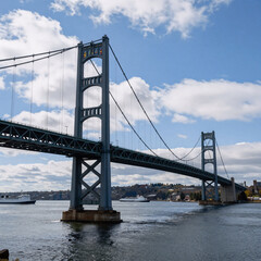 Fototapeta premium Stained Glass Bridge Ferry. Bridge Crossing Over Duluth Harbor From Above