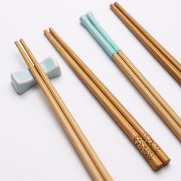 Cute Pastel Sushi Korean. Isolated Wooden Chopsticks For Sushi On A White Background, Asian Food Accessories