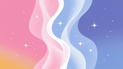 Fototapeta premium Abstract smooth vertical waves in pastel pink and blue colors with shiny little stars