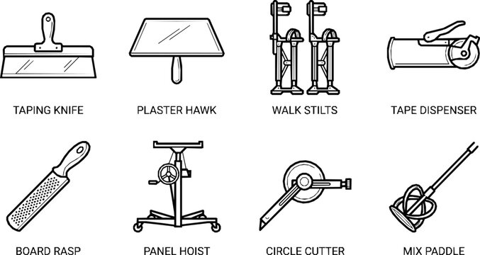 Drywall installation and plastering professional hand tools with plastering