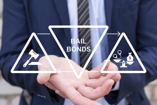 Concept of bail bonds services. Bail bond system, bailing out of jail and innocent until proven guilty.