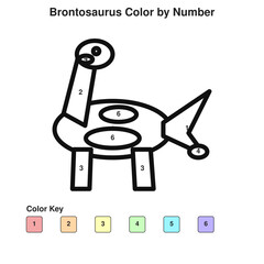 Cute Brontosaurus Color by Number Worksheet for Kids, Printable Dinosaur Coloring Activity, Black and White Vector SVG © GuzelN