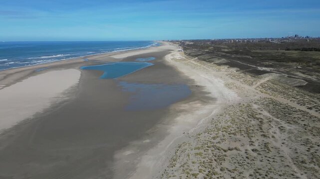 aerial view of the beach in the Netherlands, de zand motor in Monster