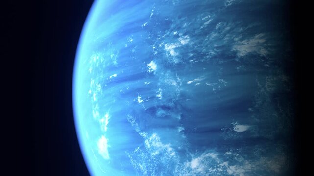 A close up shot of a blue gas planet's Atmosphere high-quality artistic visualisation.