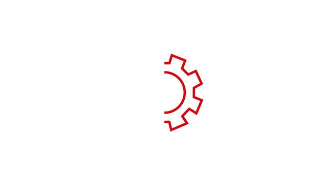 Minimalist Red Line Art Animation of Rotating Half Gear - Concept for System Setup, Processing, and Settings on White Background 4k stock  video.