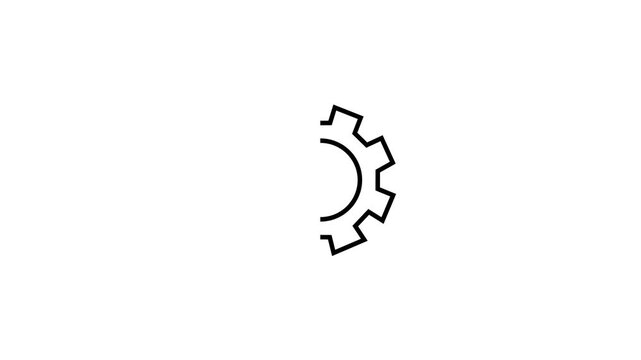 Minimalist Black Line Art Animation of Rotating Half Gear - Concept for System Setup, Processing, and Settings on White Background 4k stock  video.