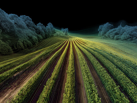 Vineyard lidar mapping showing 3d point cloud agriculture data
