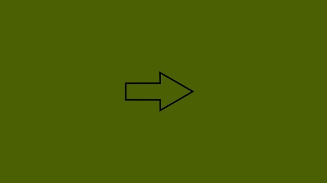 Minimalist Black  Line Art Animation of Arrow Pointing Right - Pulsing Directional Navigation Icon on Olive Green Background 4k stock  video.