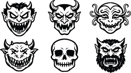 Set of scary monster and devil heads with skull © SHOFIQUL