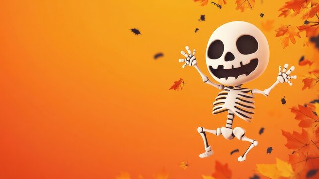 Cute halloween skeleton cartoon. Skeleton in halloween day. Halloween character cartoon. Happy halloween greeting card. envelope.