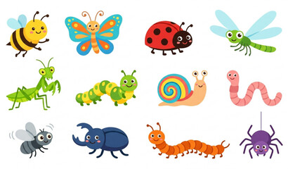 Premium cute insect vector pack with funny cartoon garden bug characters © MstLima