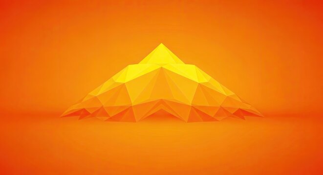 Yellow low poly geometric mountain on orange background