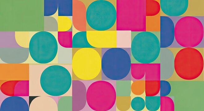 Colorful abstract geometric pattern with circles and squares