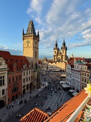 Obraz premium A view from the balcony of a Prague building, overlooking Old Town Square, Praha, Czechia.