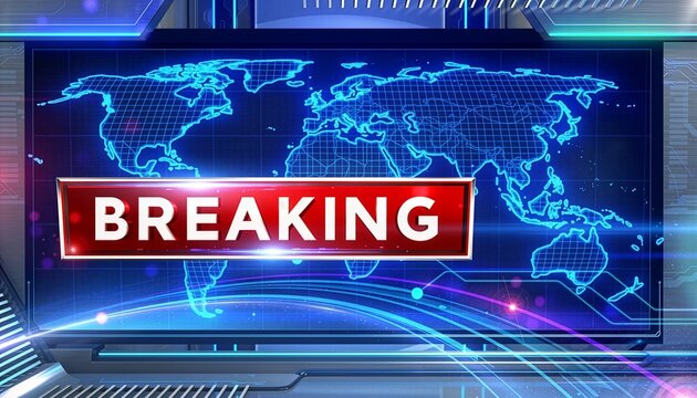 Breaking news global broadcast on a futuristic screen with world map