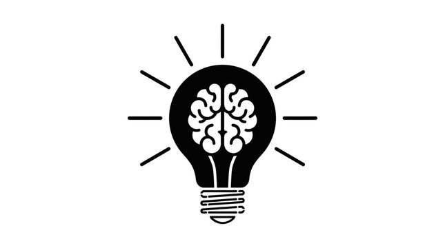 Vector illustration of a lightbulb with a brain inside representing a brilliant idea