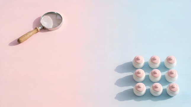 Spoon with powder next to pink macarons on pastel background