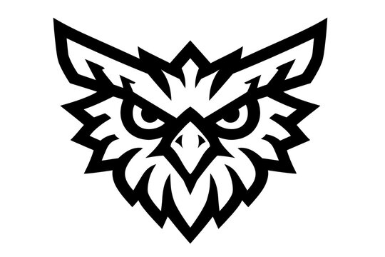 Fierce aggressive owl head logo with sharp angular lines