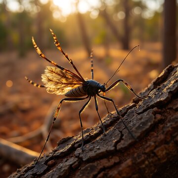 Ptilocnemus larrakia Assassin Bug Poised on Rugged Eucalyptus Bark