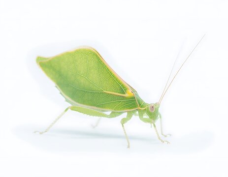Nanophyllium miyashitai Leaf Insect Isolated on Pure White Background