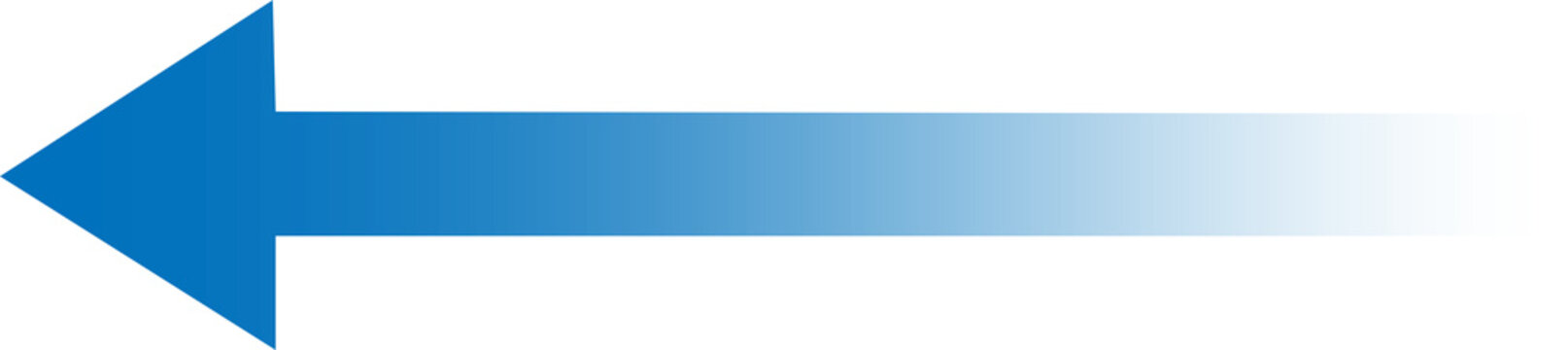 Blue arrow pointing left with gradient fade effect for navigation and directional isolated on a transparent background