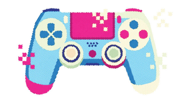 Colorful PlayStation Controller Vector Illustration with Pixel Effects
