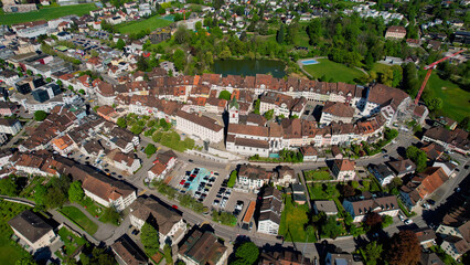 Obraz premium Aerial view of the city Wil in Switzerland on a sunny morning day in summer