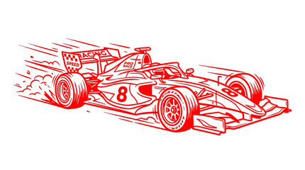 Obraz premium Red Formula 1 Race Car Speeding - Dynamic Illustration