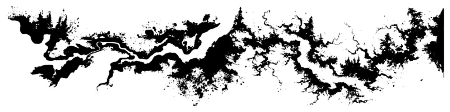 Horizontal Abstract Grunge Crack and Root System, Organic Branch Ink Splatter Banner, Distressed Vein Texture Vector Illustration