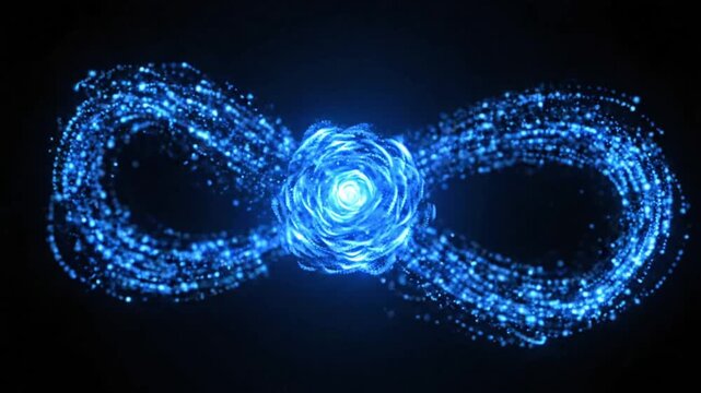 Looping animation of blue glowing shapes with abstract design and patterns in a continuous motion