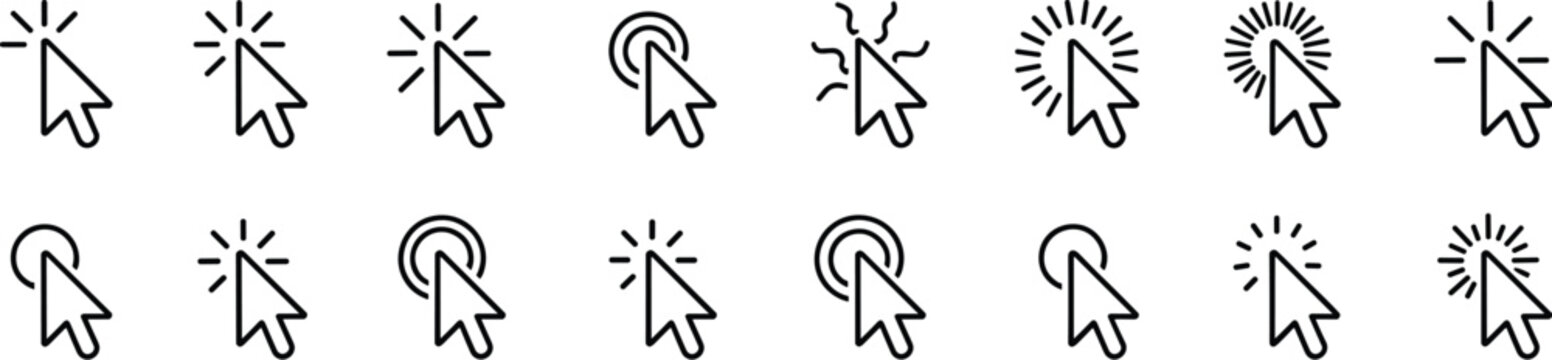 Computer mouse cursor click arrow line art icons set for website