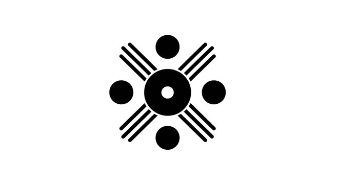 Vector illustration of abstract geometric symbol with a central circle and radiating lines and dots on a transparent background