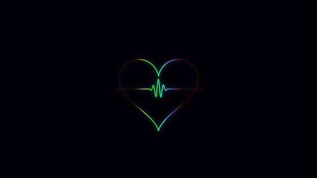 Vibrant Rainbow Spectrum Heartbeat: Neon ECG Line on Dark Canvas