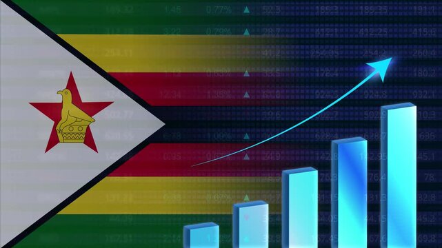 Zimbabwe economy growth concept background.Zimbabwe stock exchange.Zimbabwe flag with stock market graph and bar