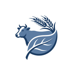 Fototapeta premium Cow with leaf and wheat illustration.