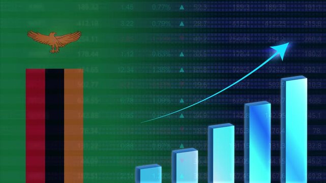 Zambia economy growth concept background.Zambian stock exchange.Zambia flag with stock market graph and bar