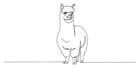 Continuous one line drawing of a cute alpaca or llama standing animal wildlife and farming concept © ----WWWLINE----