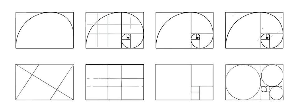 Fibonacci sequence geometric shapes and mathematical forms in grid patterns and spirals  abstract mathematical concepts