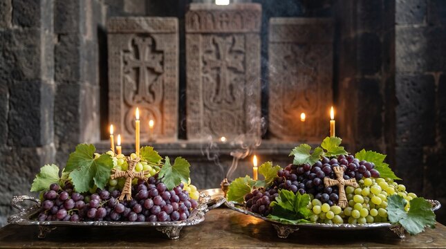 Armenian Church Altar with Grapes for Traditional Blessing Ceremony